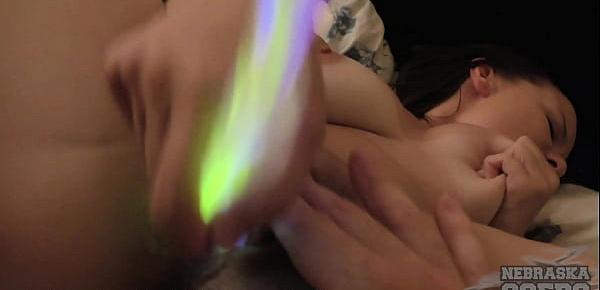  glowstick pussy gaping big boobed spinner paula